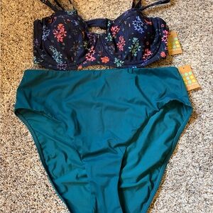 Title Nine Navy and Teal Floral Bikini